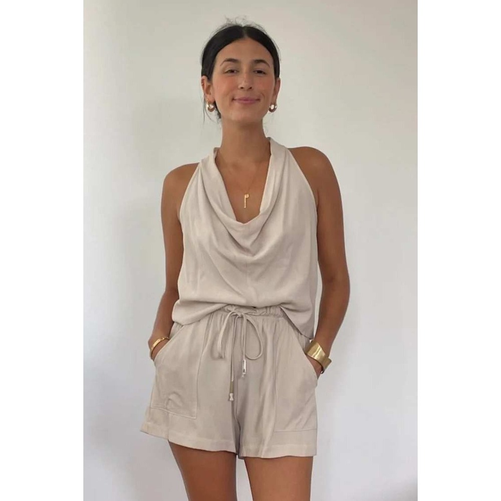 Natalie Busby Laid Back Cowl Top Womens Small Oyster Tencel Viscose‎ Halter